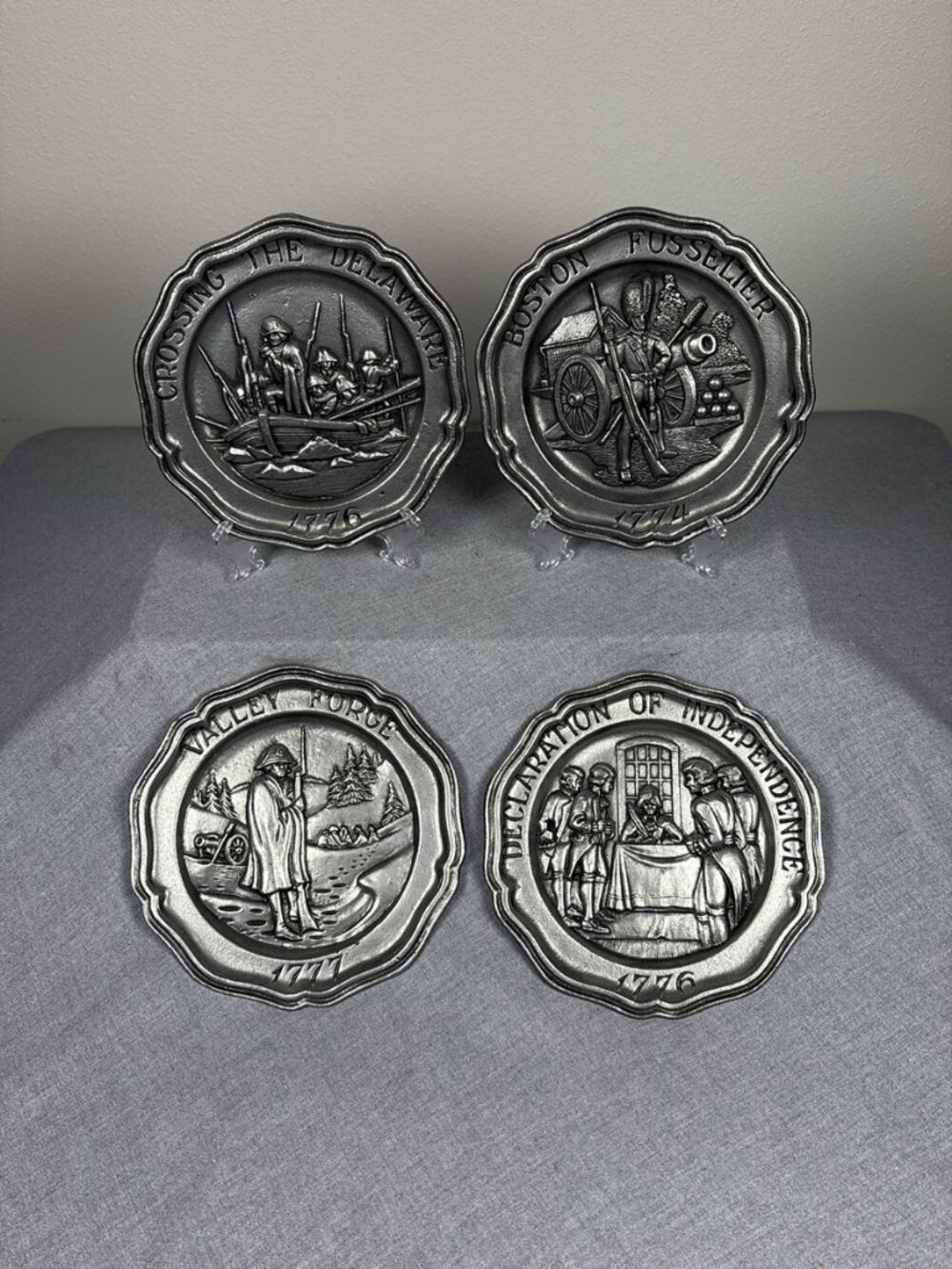 Vintage Set of 4 Sexton Pewter Plates Great Moments in American History 7 inch